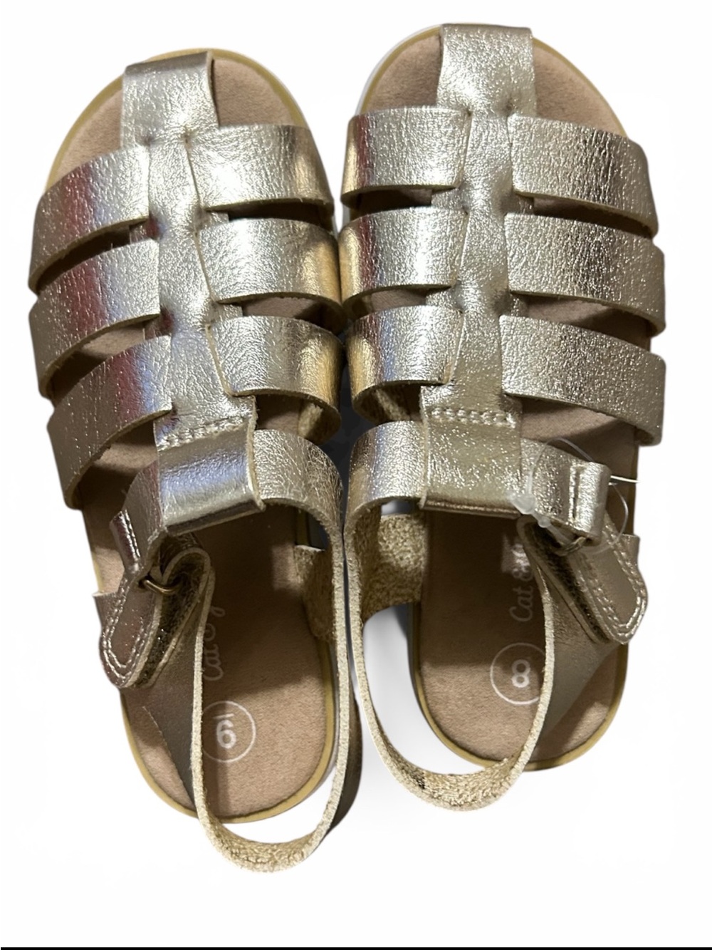 Cat & Jack Girls Metallic Gold Strappy Fisherman Sandals. Mismatched Sizes.